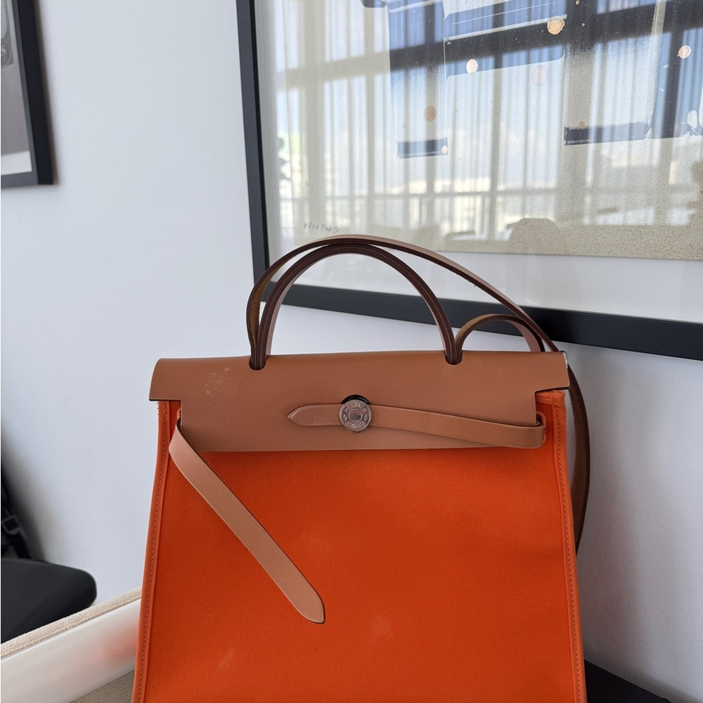 Hermès Orange and Brown Tote with Gold Hardware